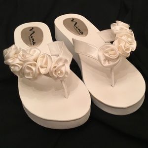 NINA Ivory Satin Sandel Flip Flops